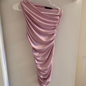 Pink cinched once shoulder dress